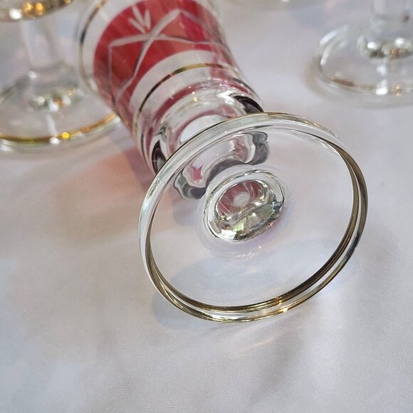 Cristallerie Artistiche Ruby Red Flashed Cordial Shot Glasses 6pc Set Italy 60s - Picture 8 of 8